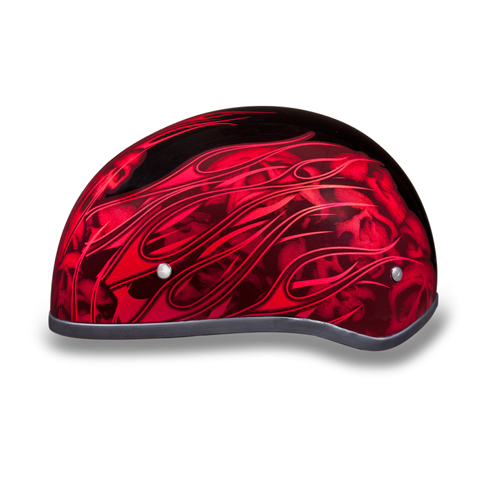 D.O.T. Daytona Skull Cap- W/ Multi Skull Flames Red